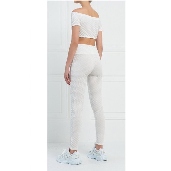 White Pants Anti-Cellulite Push Up Ruched High Waist Leggings Butt Lift Design - Picture 7 of 7